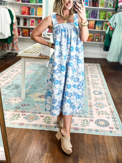 Women's Square Neck Floral Midi Dress