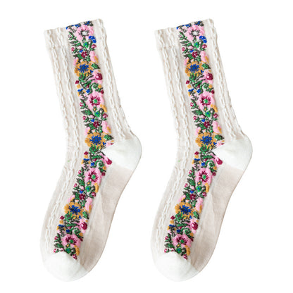 Vintage Embroidered Floral Socks