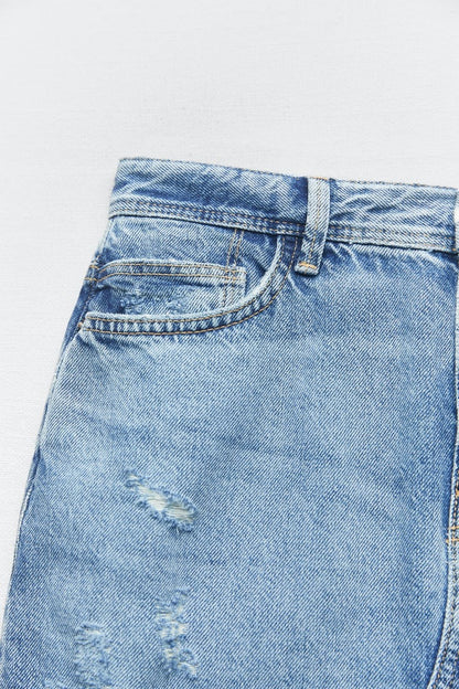 Front Slit Fringe Denim Skirt