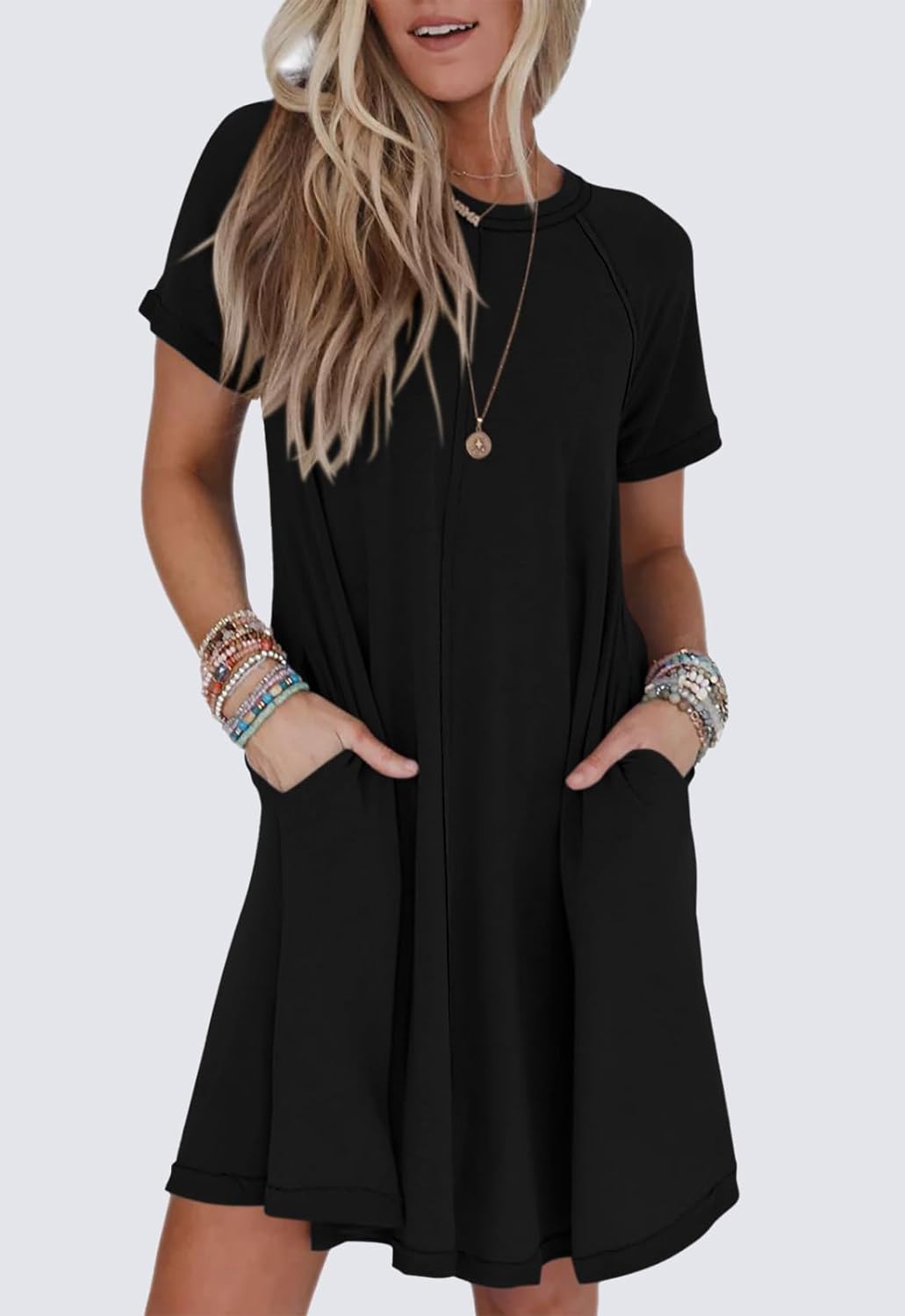 Women's Short Sleeve Soft T Shirt Dress With Pockets