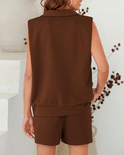 Women's Oversized Sleeveless Sweatshirt Shorts Two Piece Set