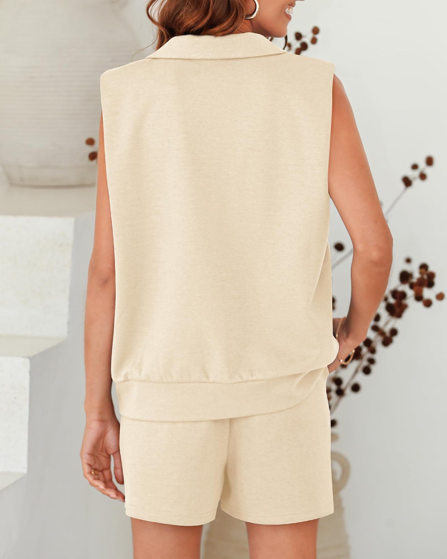 Women's Oversized Sleeveless Sweatshirt Shorts Two Piece Set