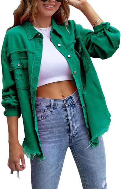 Women's Distressed Denim Lapel Jacket