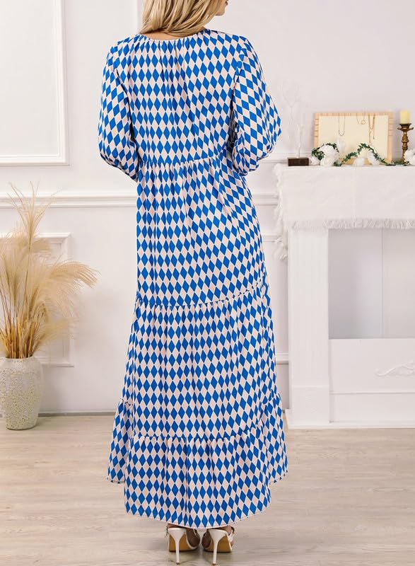Women's Puff Sleeve Smocked Ruffle Boho Maxi Dress