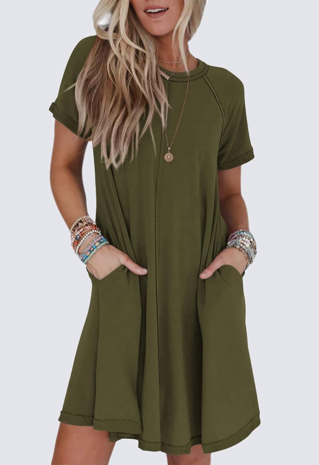 Women's Short Sleeve Soft T Shirt Dress With Pockets