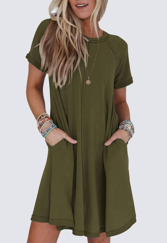Women's Short Sleeve Soft T Shirt Dress With Pockets