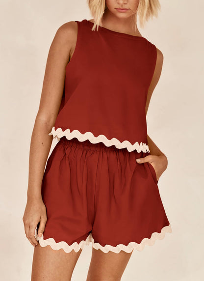 Women's Casual Vest High Waisted Shorts Set