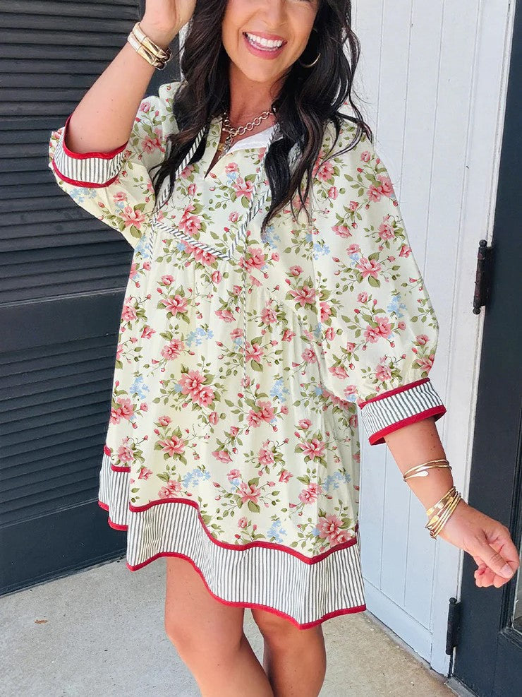 Women's Vintage Floral Loose Mini Dress