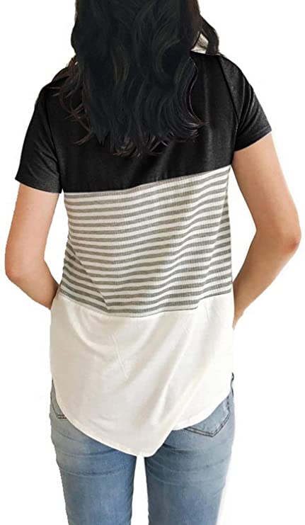 Striped Panel Crew Neck Short Sleeve Casual T-Shirt