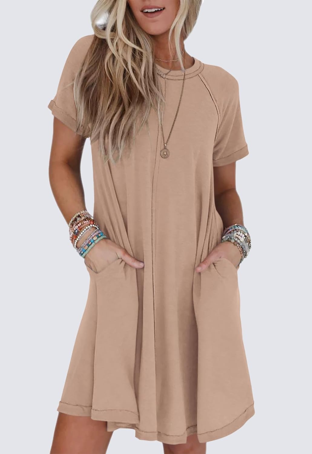 Women's Short Sleeve Soft T Shirt Dress With Pockets