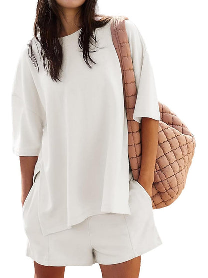 Women's Casual Matching Set with Slit Top and Shorts