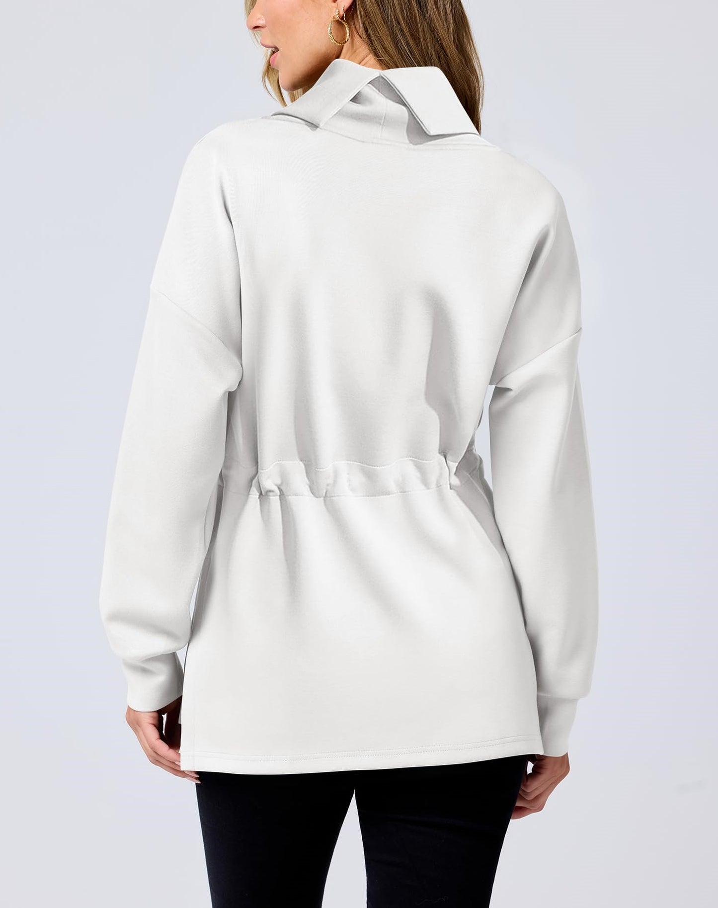 Women's Turtleneck Drawstring Waist Pullover Tops