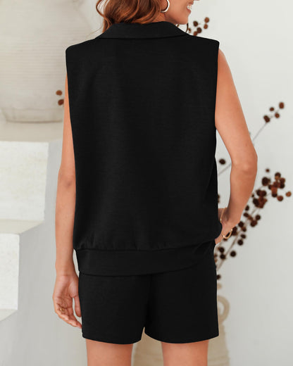 Women's Oversized Sleeveless Sweatshirt Shorts Two Piece Set