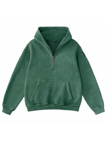 Vintage Half‑Zip Pocket Hoodie