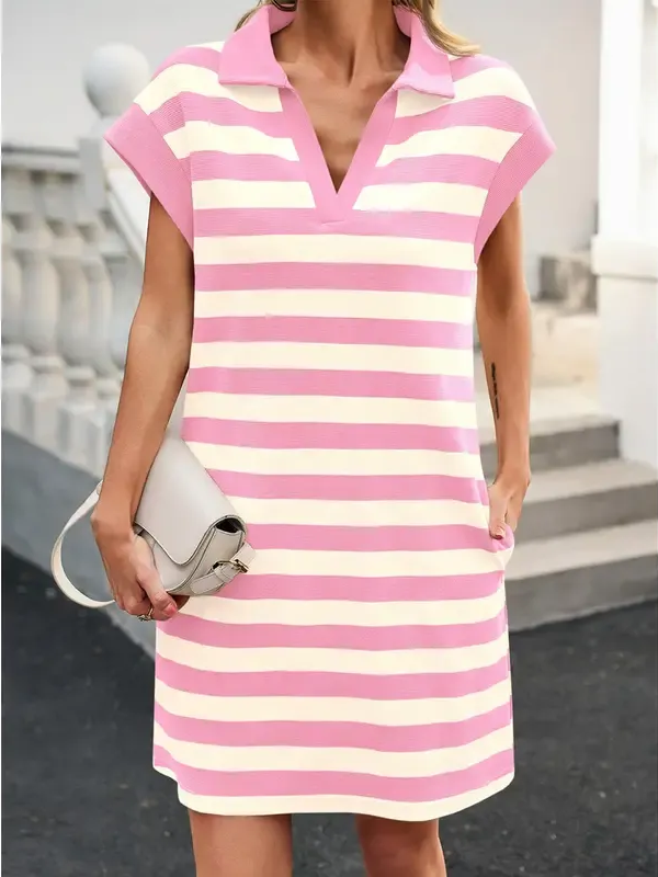 Women's V-neck Striped Shift Dress