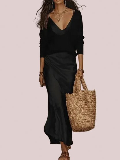 Women's 2-Piece Knit Satin Dress Set