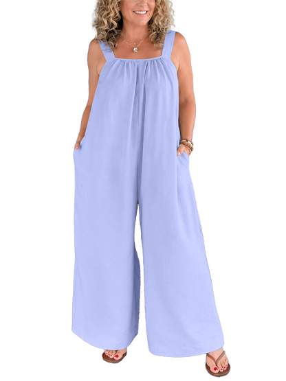 Women's Linen Square Neck Wide Leg Jumpsuit