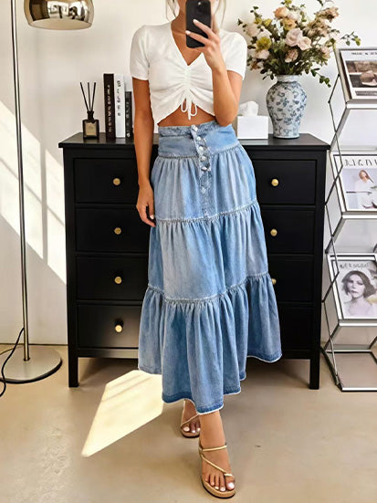 Women's Chic High-Waisted A-Line Denim Skirt