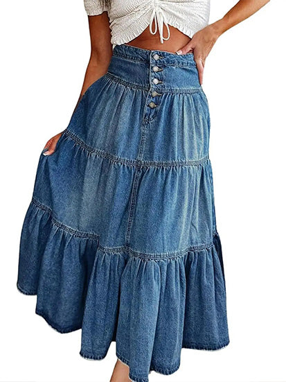Women's Chic High-Waisted A-Line Denim Skirt