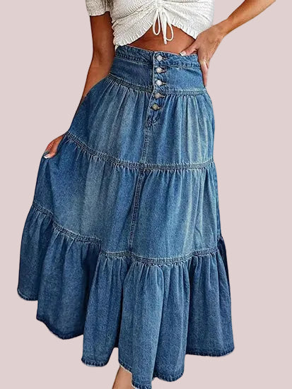 Women's Chic High-Waisted A-Line Denim Skirt