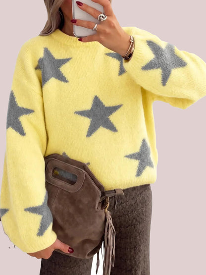 Women's Crew Neck Star Pattern Loose Pullover