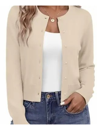 Women's Cropped Round‑Neck Knit Cardigan