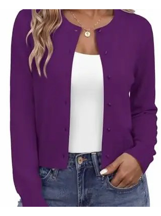 Women's Cropped Round‑Neck Knit Cardigan