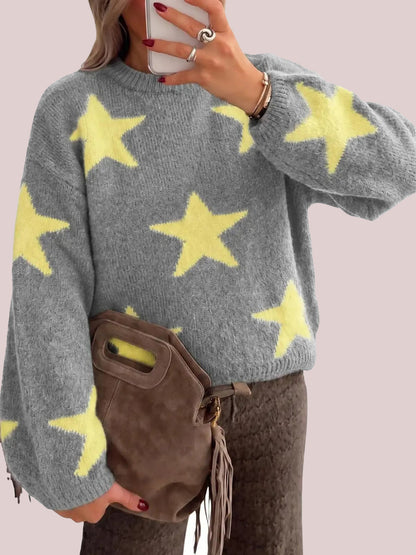 Women's Crew Neck Star Pattern Loose Pullover