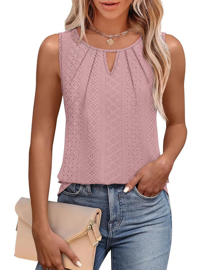 Women's Summer Keyhole Neck Pleated Tank Tops