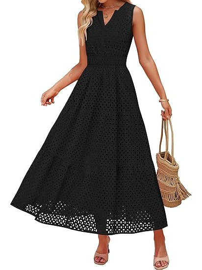 Women's Sleeveless Eyelet Summer Maxi Dress