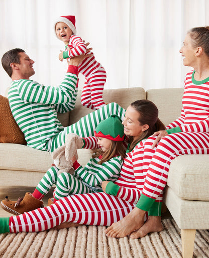 Red & Green Stripe Family Pajamas 2-piece Set