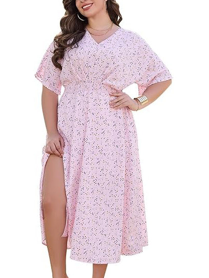 Boho Printed Empire Waist Plus Size Midi Dress