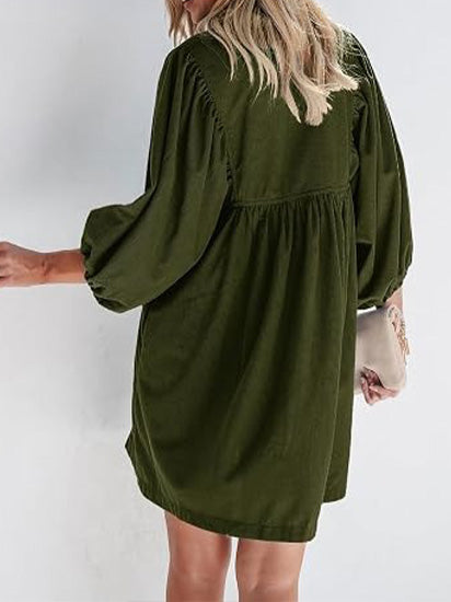 Women's Button Up Empire Waist Corduroy Dress