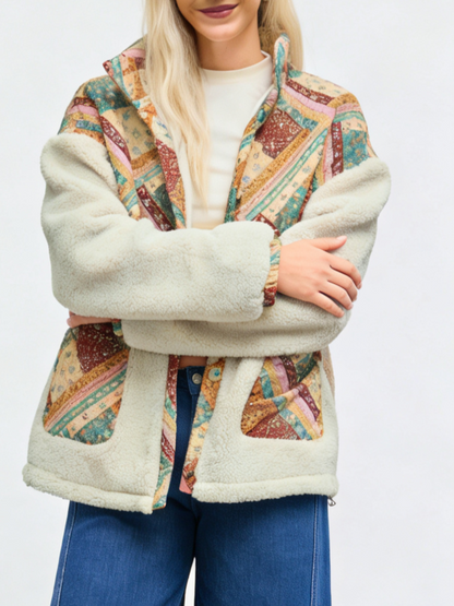 Women's Vintage Patchwork Sherpa Fleece Jacket