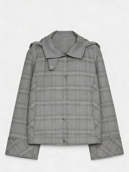Women's High-Neck Checked Hooded Quilted Coat