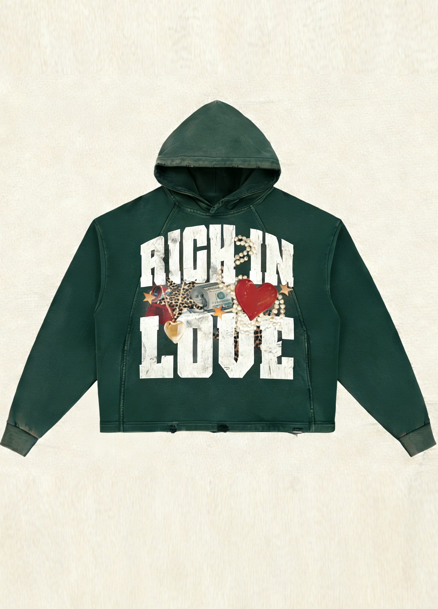 "Rich in Love" Distressed Graphic Hoodie