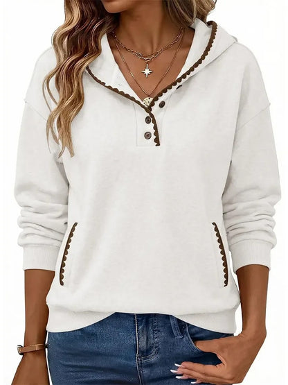Women's Scalloped‑Trim Button Hoodie