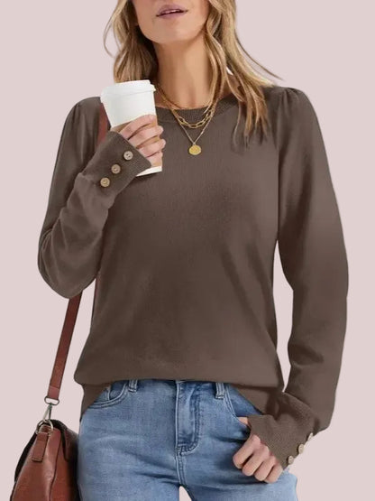 Women's Fall Button‑Cuff Knit Pullover Top