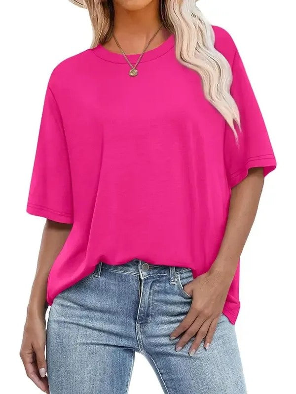 Women's Color Block Ringer Crew Neck Oversized T-Shirt