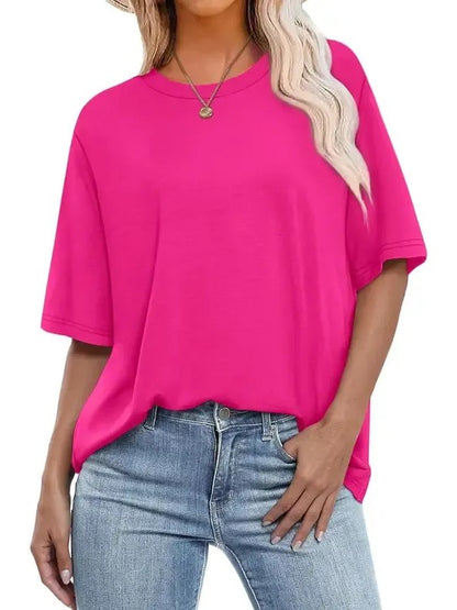 Women's Color Block Ringer Crew Neck Oversized T-Shirt
