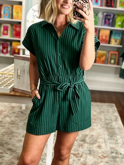 Women's Summer Striped One-Piece Shorts Set