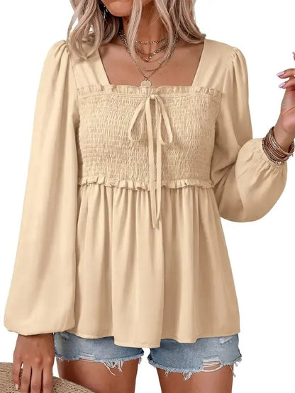 Women's Boho Floral Ruffle Square Neck Casual Shirt