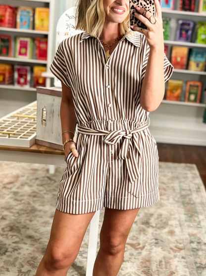 Women's Summer Striped One-Piece Shorts Set