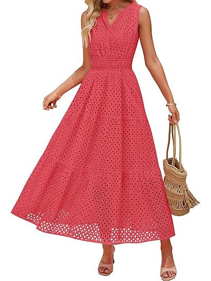 Women's Sleeveless Eyelet Summer Maxi Dress