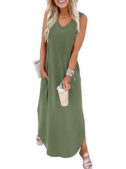 Women's Sleeveless V-Neck Summer Beach Sundress