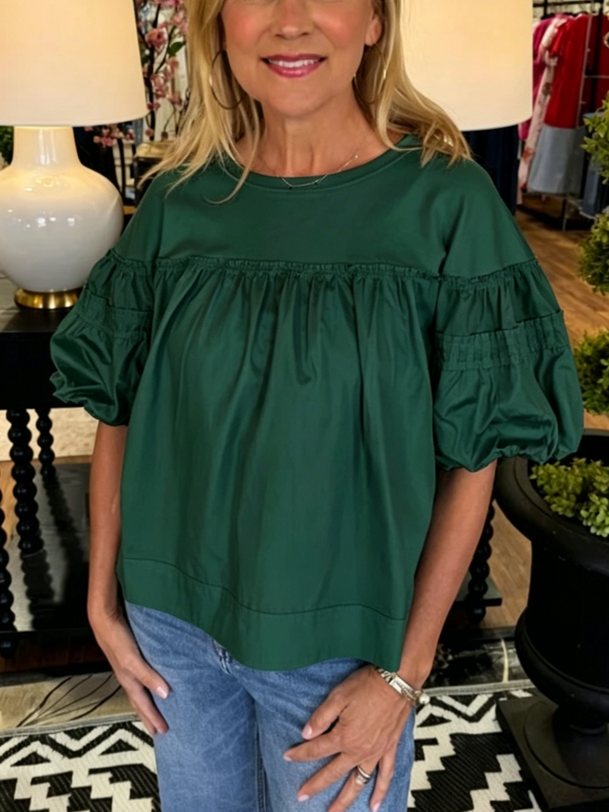 Women's Relaxed Fit Puff Sleeve Casual Top