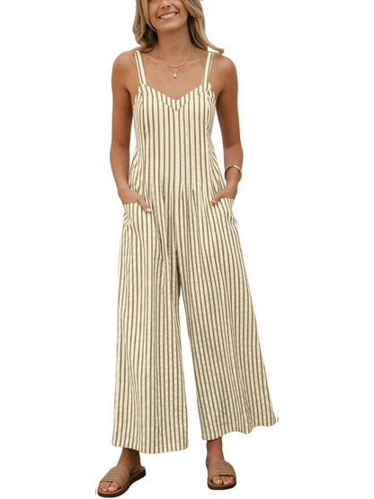 Women's Modern Stripe Open-Back Wide-Leg Jumpsuit