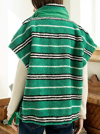 Women's Oversized Striped Sherpa Fleece Vest