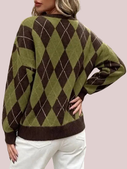 Women's Oversized Argyle Plaid Sweater