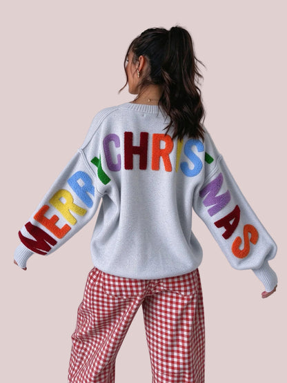 Women's Merry Christmas Rainbow Letter Sweater